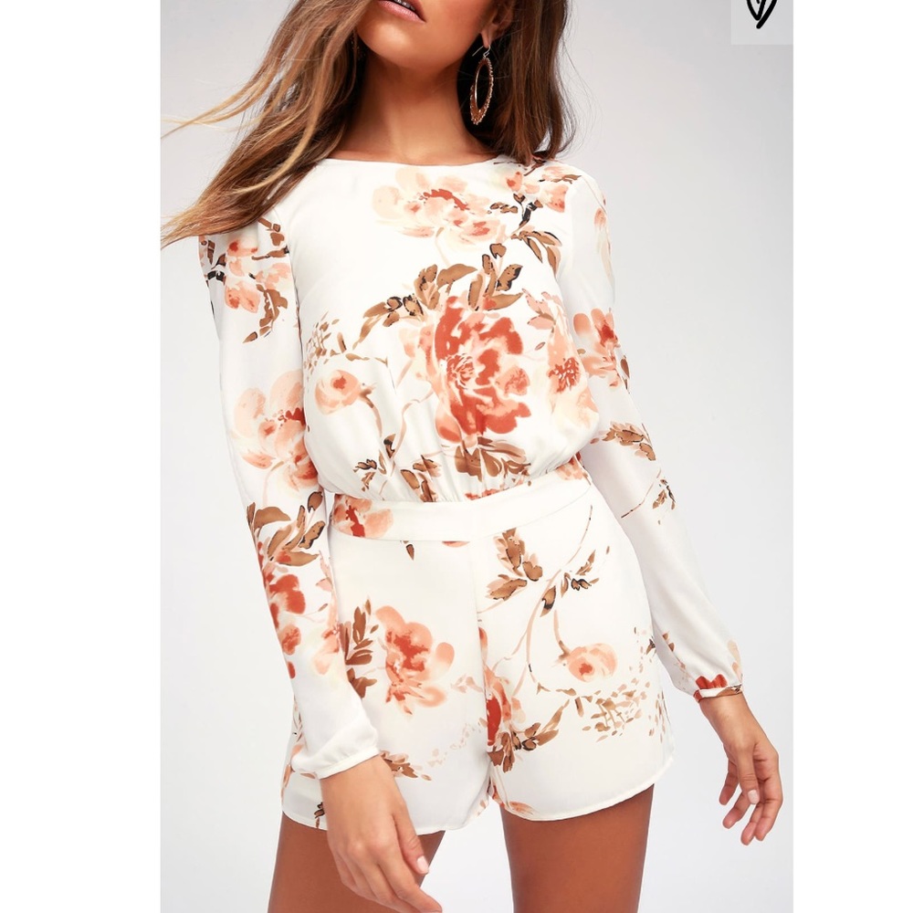 Lulu's White and Orange Floral Jumpsuit with Long Sleeves